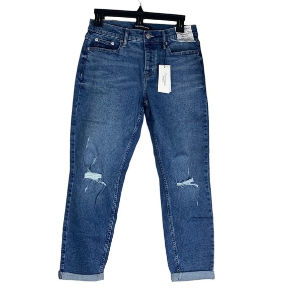 Calvin Klein New Distressed Mid Rise Boyfriend Jeans Size 27 Roll Up or Down - Picture 2 of 10